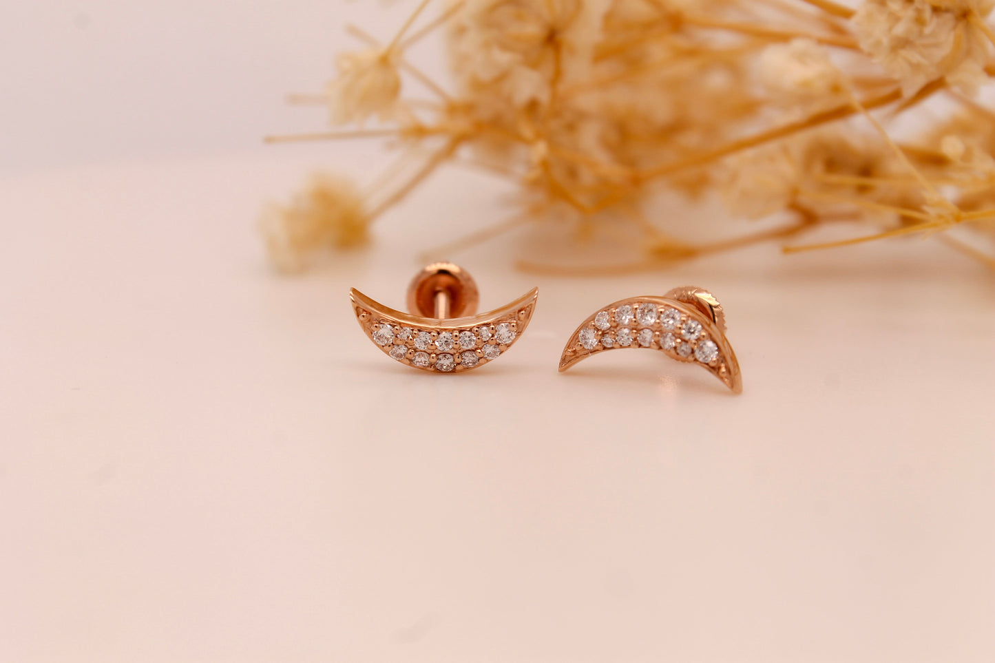 Diamond Crescent Moon Studs