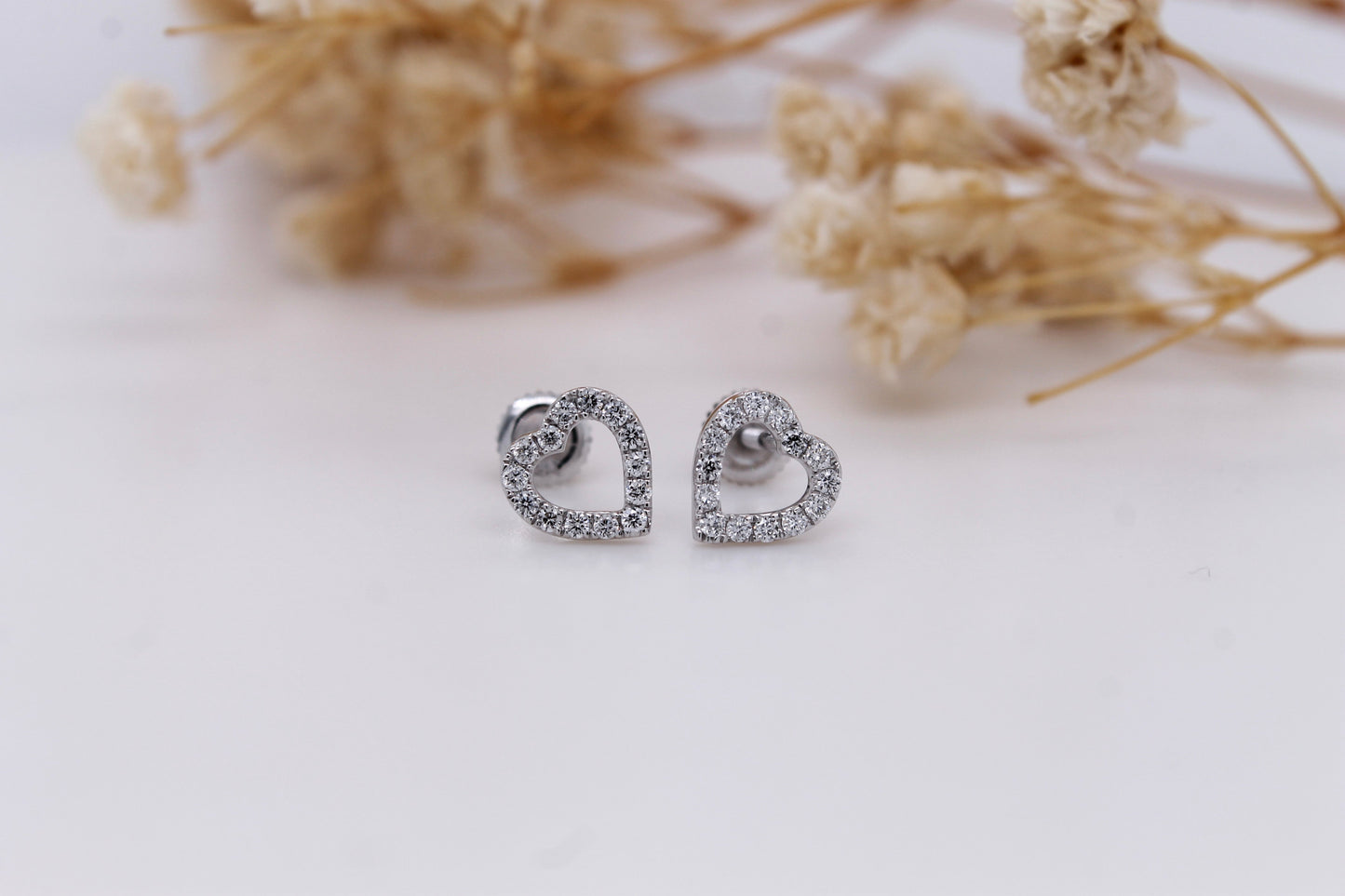 Diamond Heart Stud Earrings