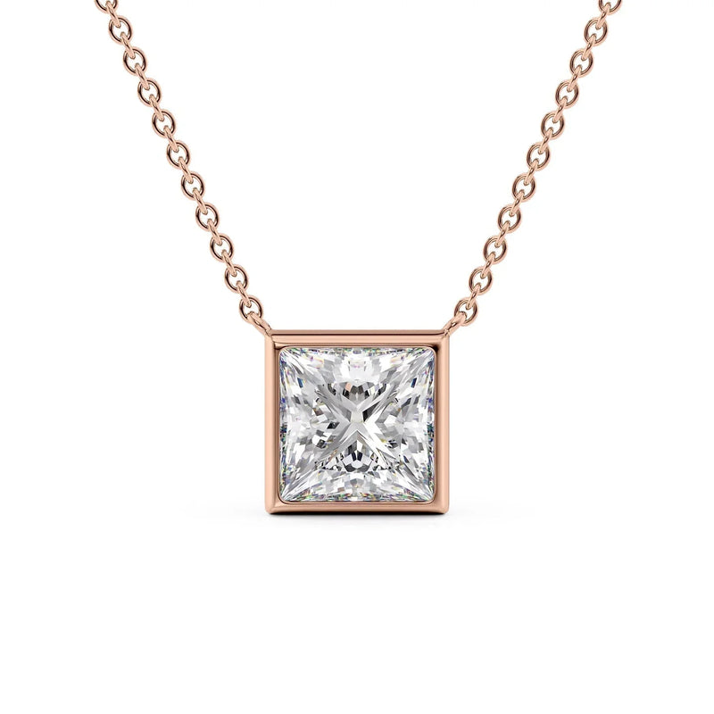 Princess Diamond Bezel Necklace