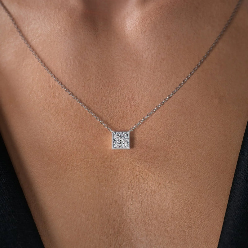 Princess Diamond Bezel Necklace