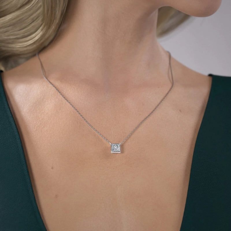 Princess Diamond Bezel Necklace