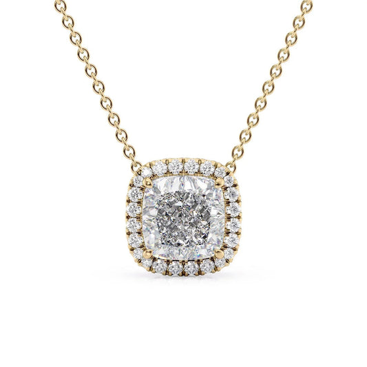 Cushion Diamond Halo Set Necklace