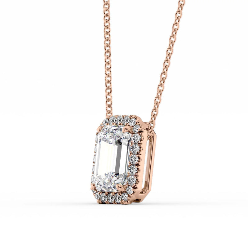 Emerald Diamond Halo Set Necklace