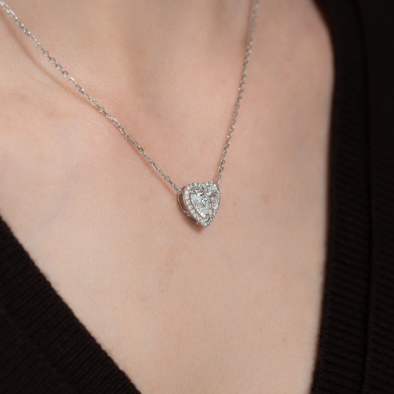 Heart Diamond Halo Set Necklace