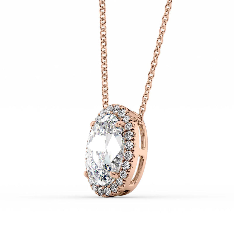 Oval Diamond Halo Set Necklace