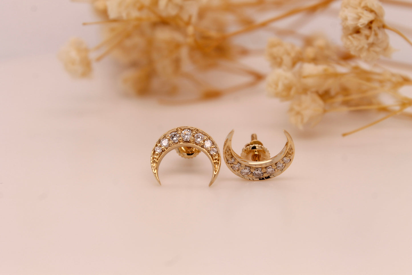 Diamond Crescent Moon Studs