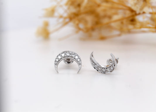 Diamond Crescent Moon Studs
