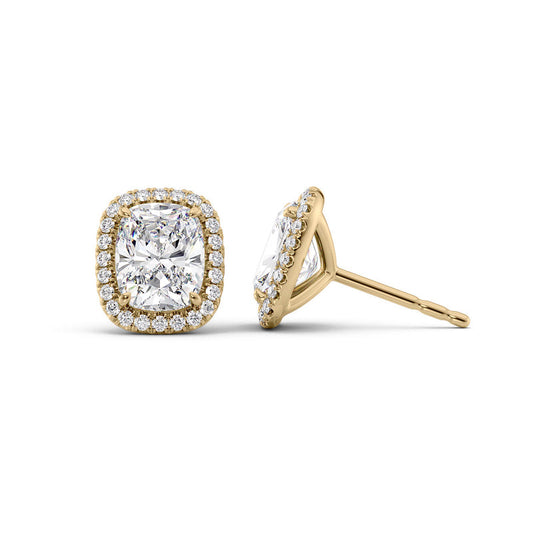 Cushion Diamonds Halo Stud Earrings