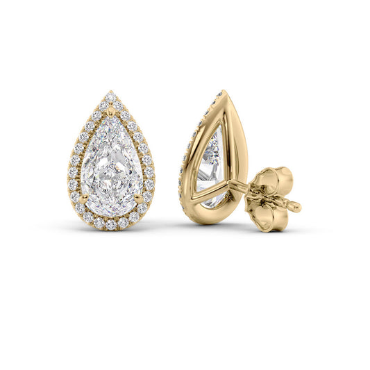 Pear Diamond Halo Stud Earrings