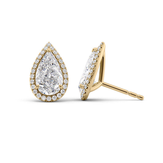 Pear Diamond Halo Stud Earrings