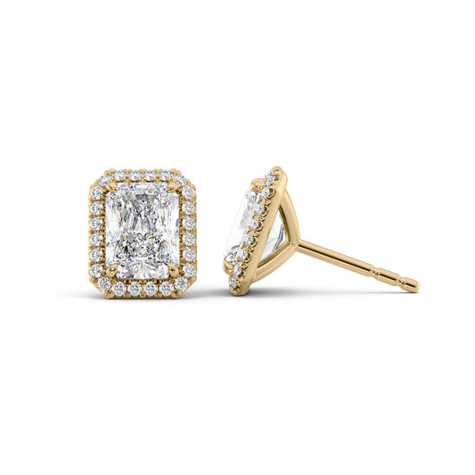 Radiant Diamond Halo Stud Earrings