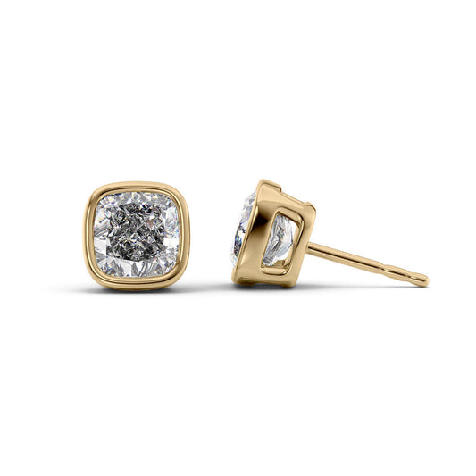 Cushion Cut Diamond Bezel Stud Earrings IGI Certified