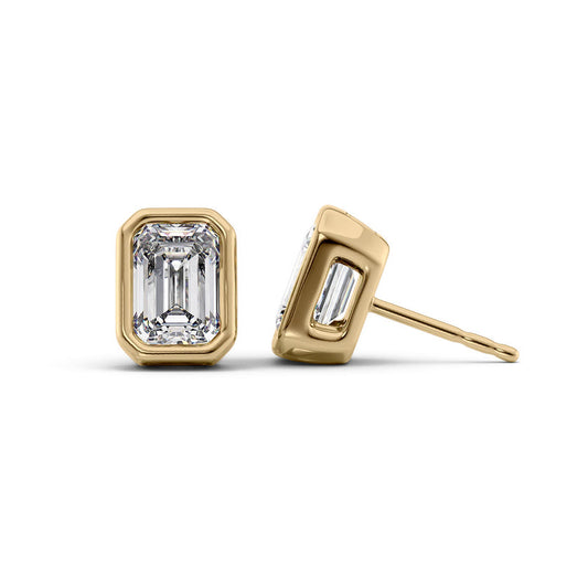 Emerald Cut Diamond Bezel Stud Earrings IGI Certified