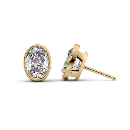 Oval Cut Diamond Bezel Stud Earrings IGI Certified