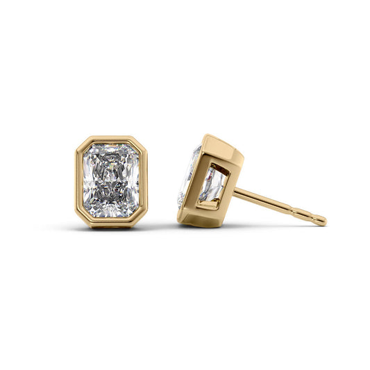 Radiant Cut Diamond Bezel Stud Earrings IGI Certified