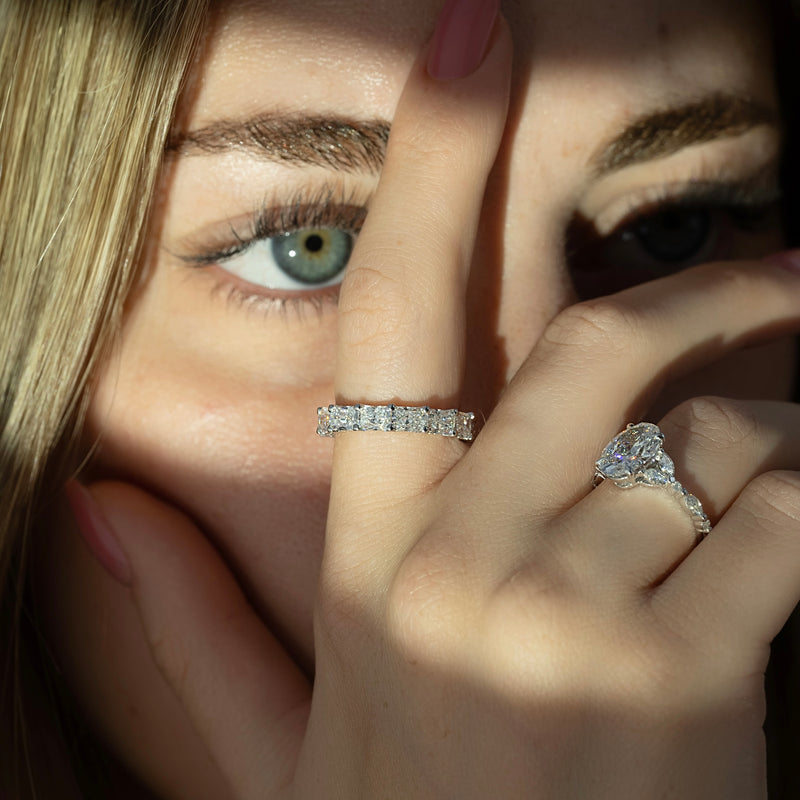 East West Radiant Diamond U Pave Prong Eternity Ring