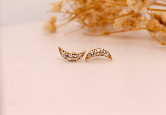 Diamond Crescent Moon Studs