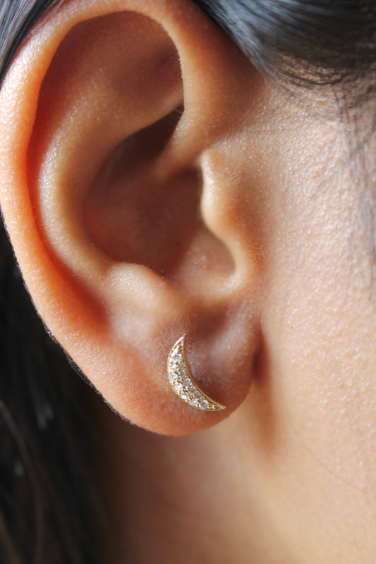 Diamond Crescent Moon Studs