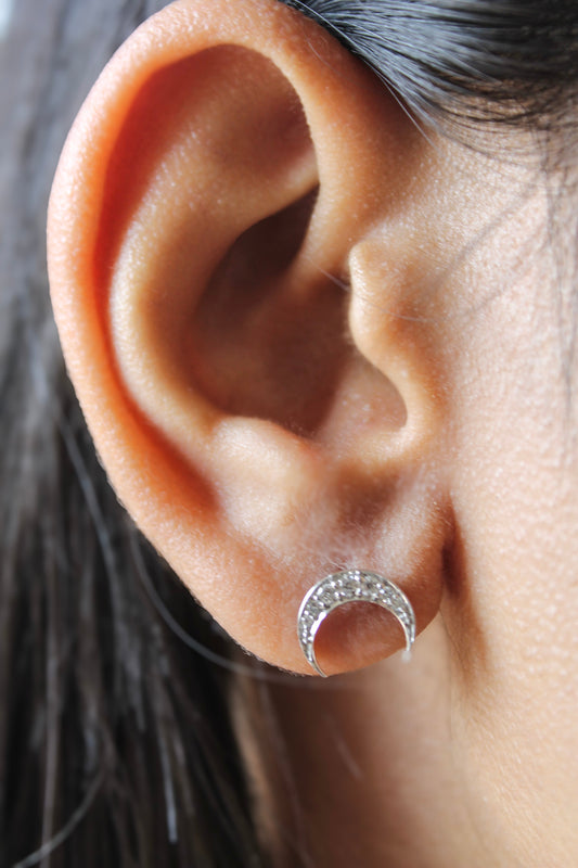Diamond Crescent Moon Studs