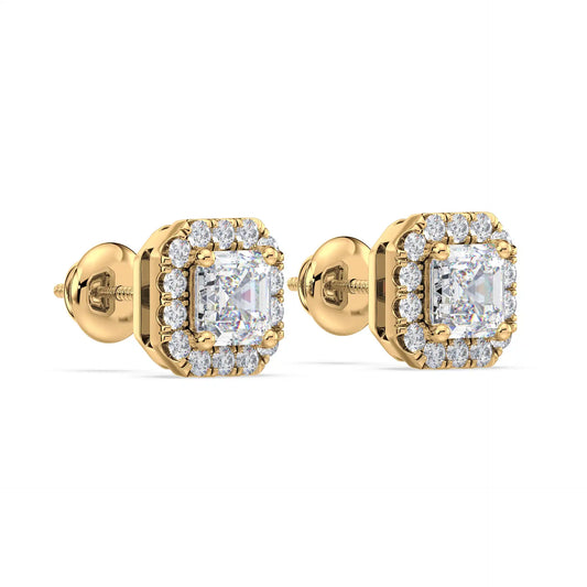 Halo Asscher Stud Earring