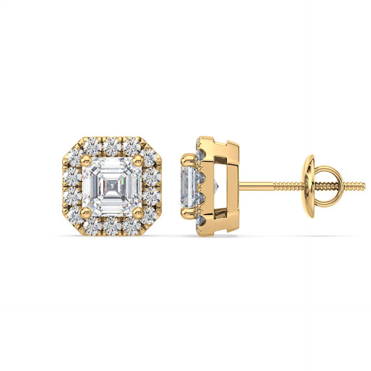 Halo Asscher Stud Earring