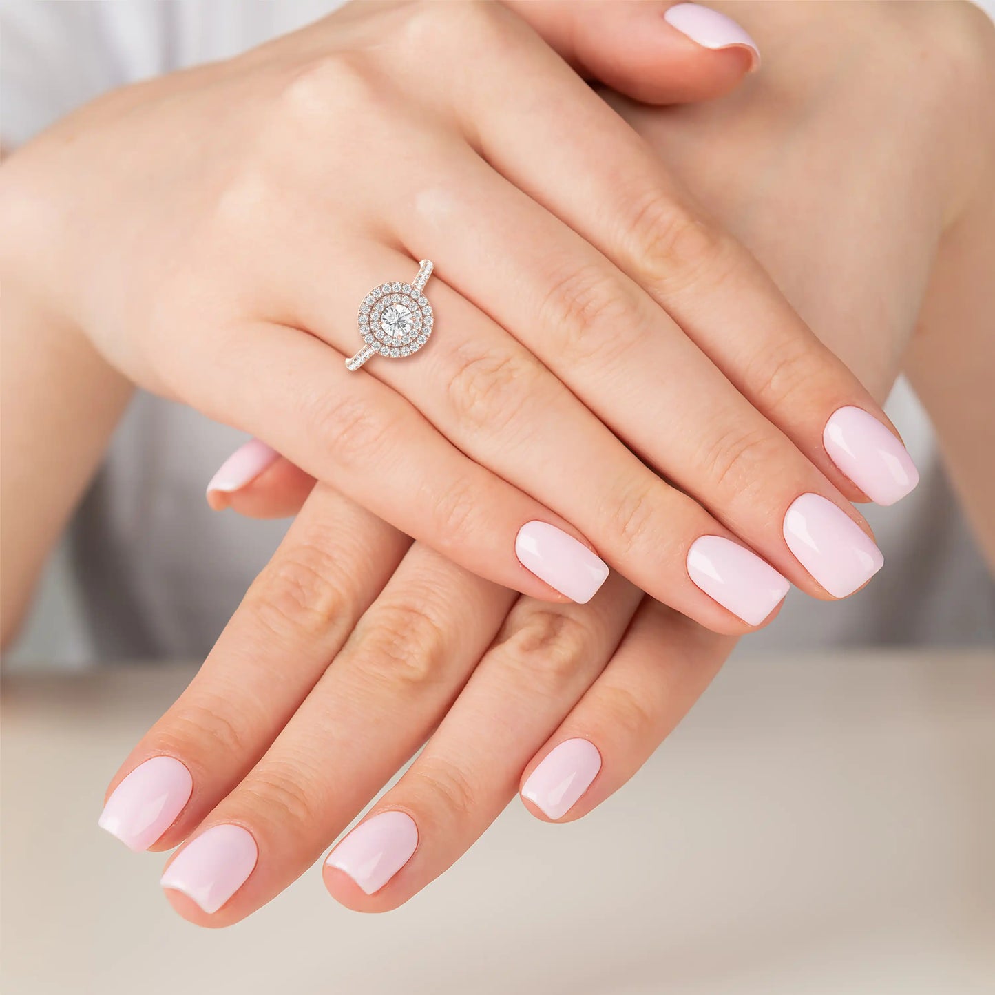 Solitaire double Halo Round Ring