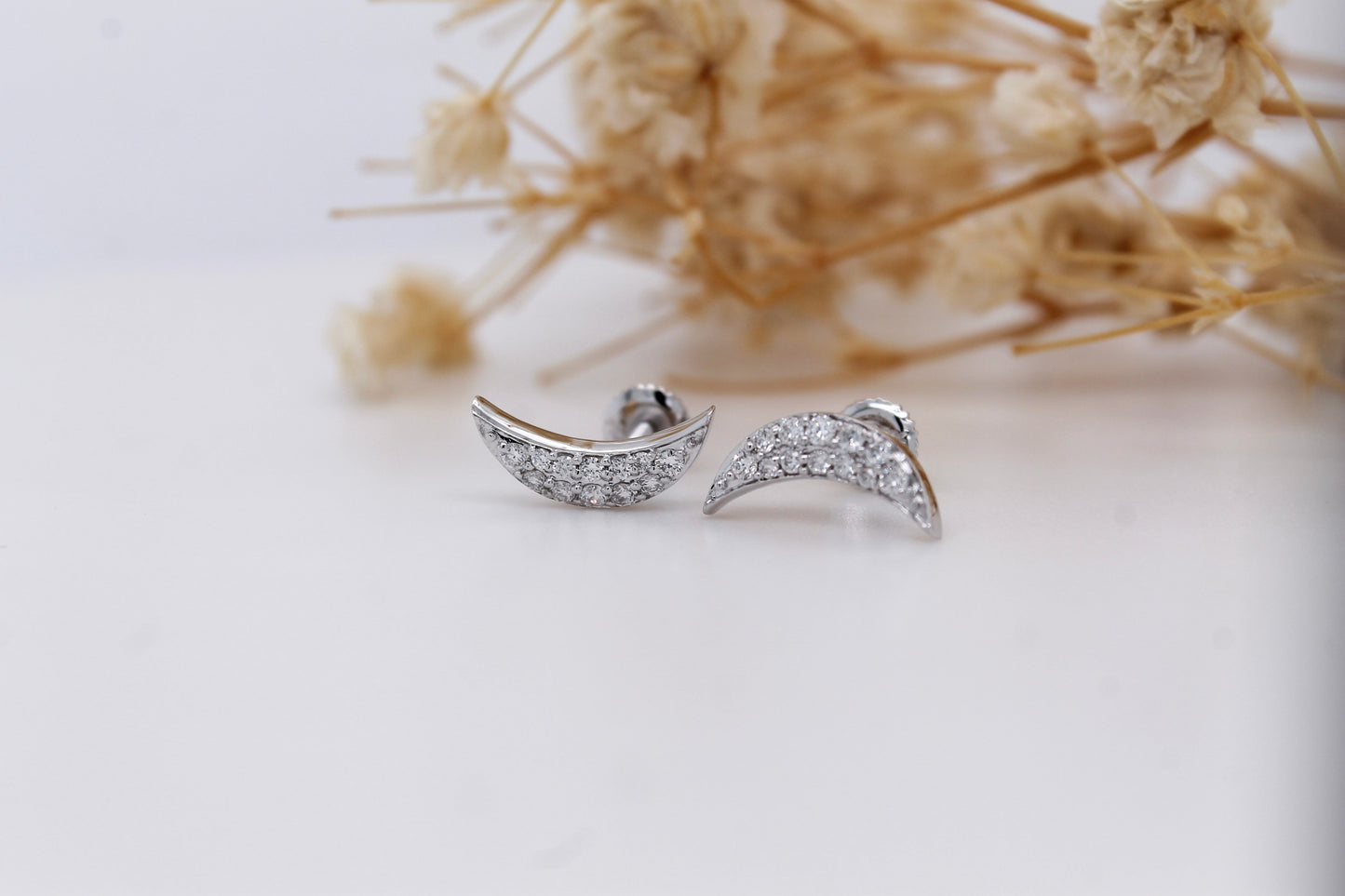 Diamond Crescent Moon Studs