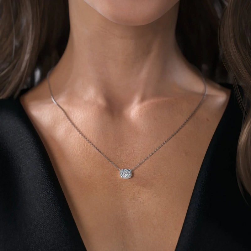 Elongated Cushion Diamond Bezel Necklace