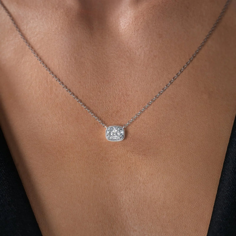 Elongated Cushion Diamond Bezel Necklace