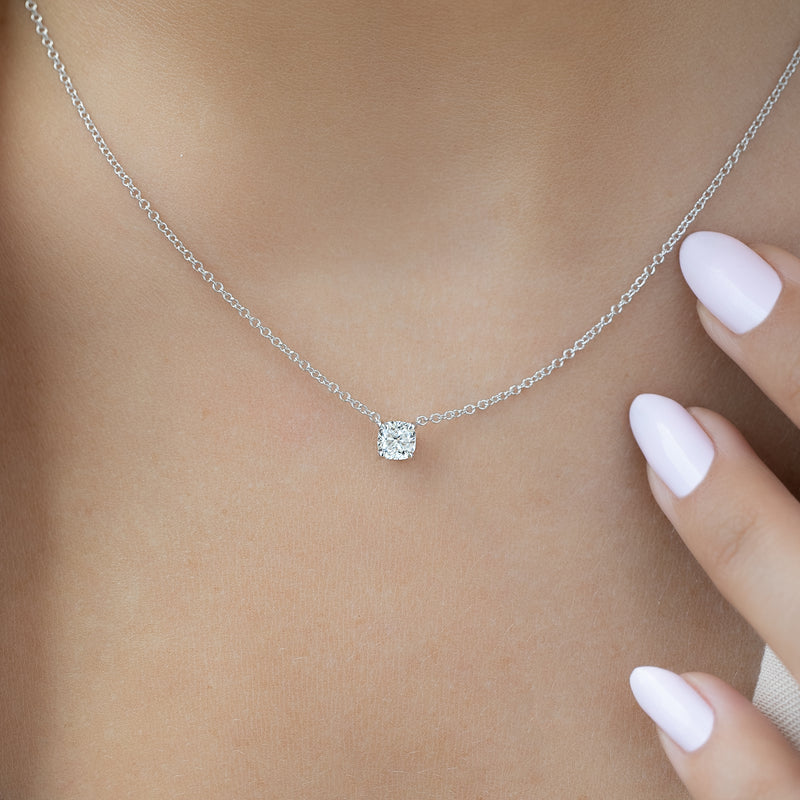 Cushion Diamond Solitaire Necklace