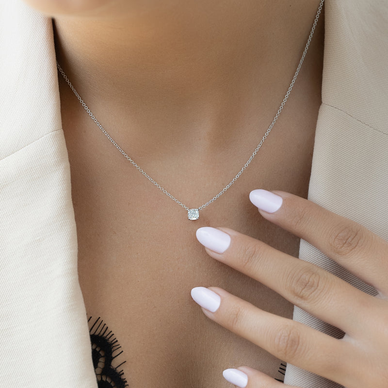 Cushion Diamond Solitaire Necklace