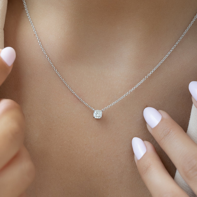 Cushion Diamond Solitaire Necklace
