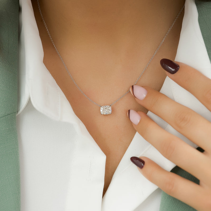 Elongated Cushion Diamond Solitaire Necklace