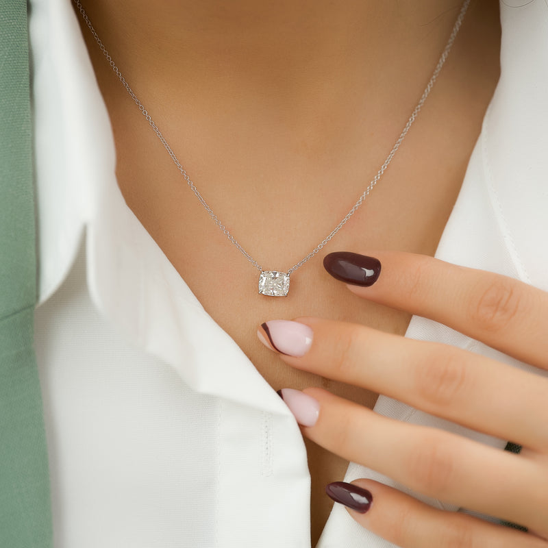 Elongated Cushion Diamond Solitaire Necklace