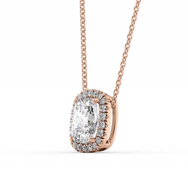 Elongated Cushion Diamond Halo Set Necklace