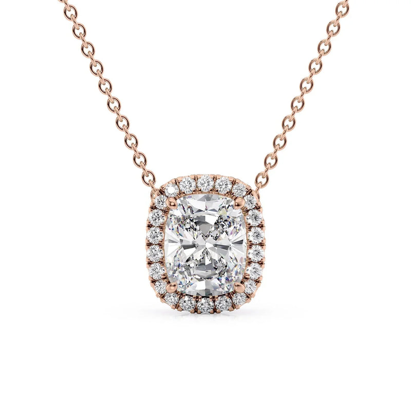 Elongated Cushion Diamond Halo Set Necklace