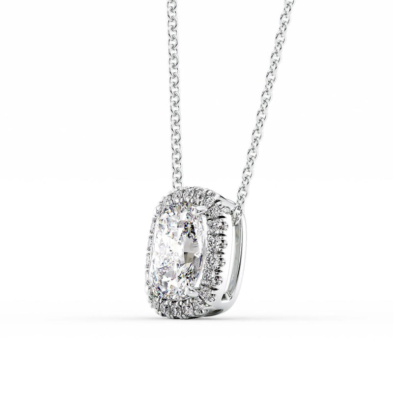 Elongated Cushion Diamond Halo Set Necklace
