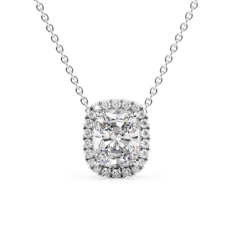 Elongated Cushion Diamond Halo Set Necklace