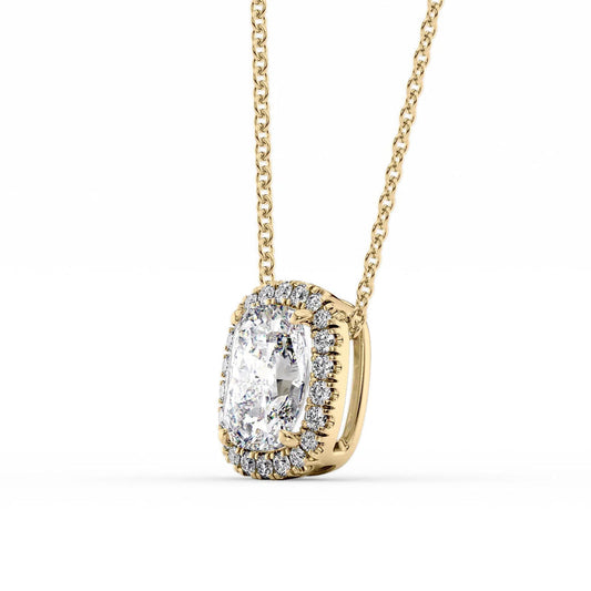 Elongated Cushion Diamond Halo Set Necklace