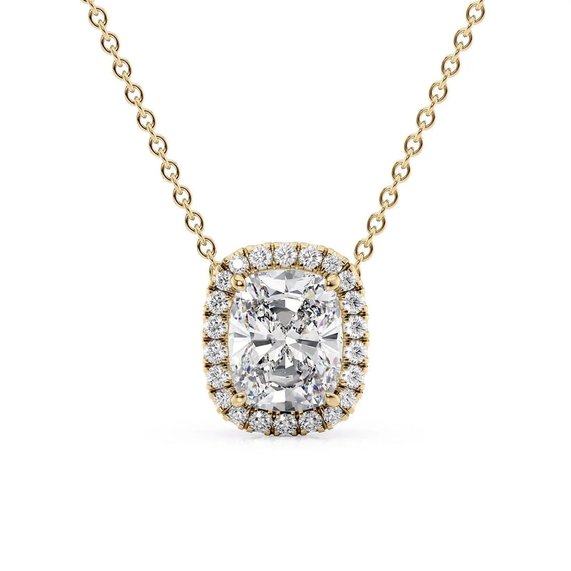 Elongated Cushion Diamond Halo Set Necklace