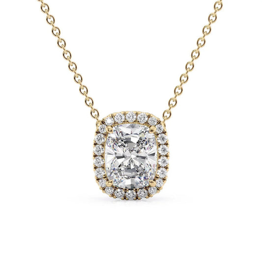 Elongated Cushion Diamond Halo Set Necklace