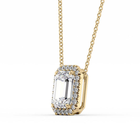 Emerald Diamond Halo Set Necklace