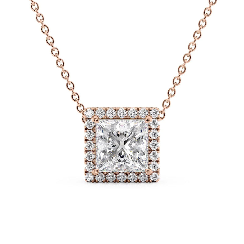 Princess Diamond Halo Set Necklace