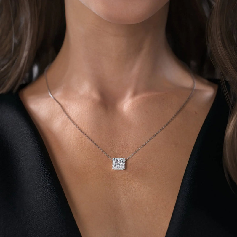 Princess Diamond Halo Set Necklace