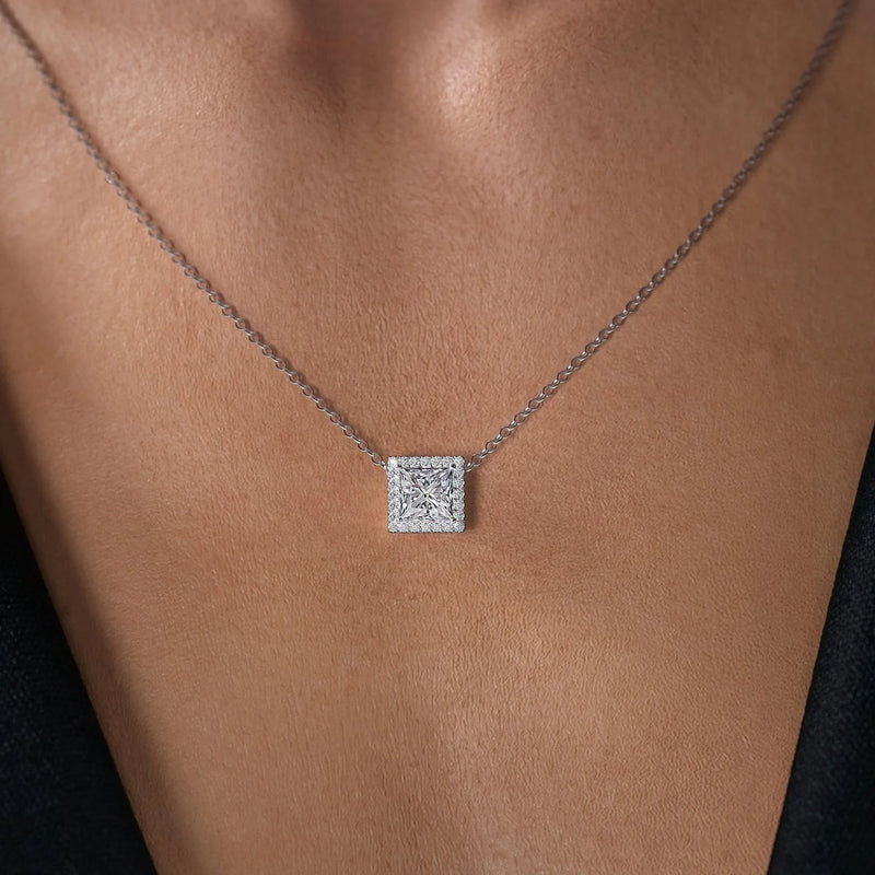 Princess Diamond Halo Set Necklace