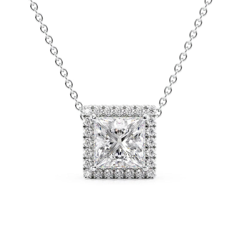 Princess Diamond Halo Set Necklace
