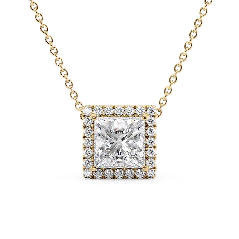 Princess Diamond Halo Set Necklace