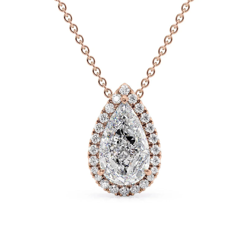 Pear Diamond Halo Set Necklace