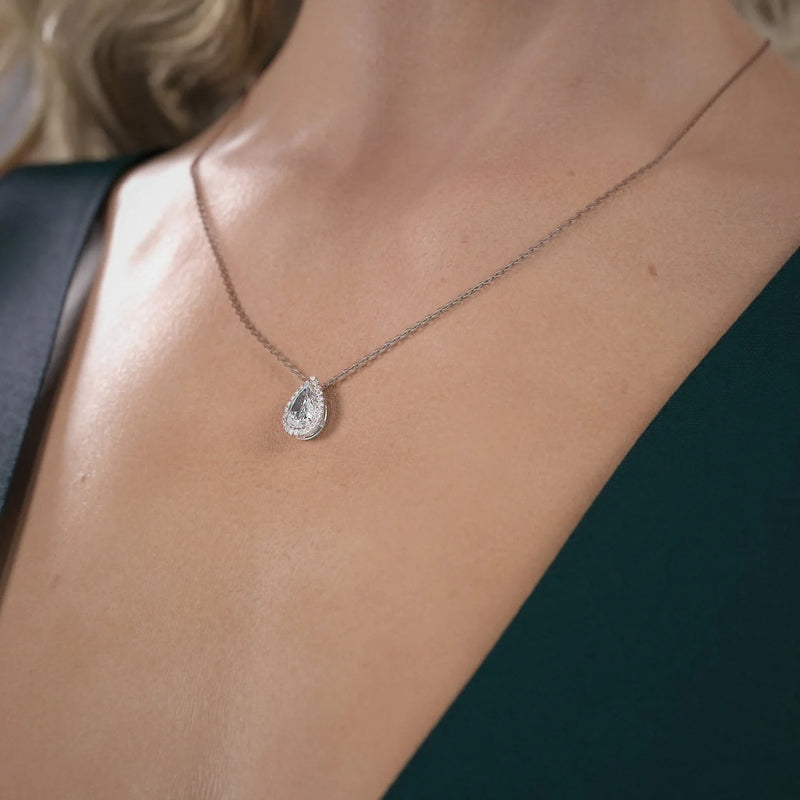 Pear Diamond Halo Set Necklace