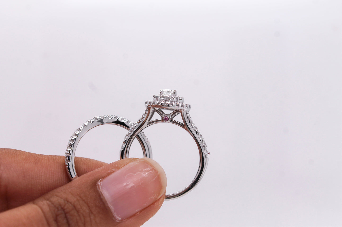 Pear & Round-Cut Diamond Engagement Ring Set